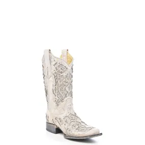 Corral Womens A3397 White Leather 11.5in Glitter Wedding Fashion Boots