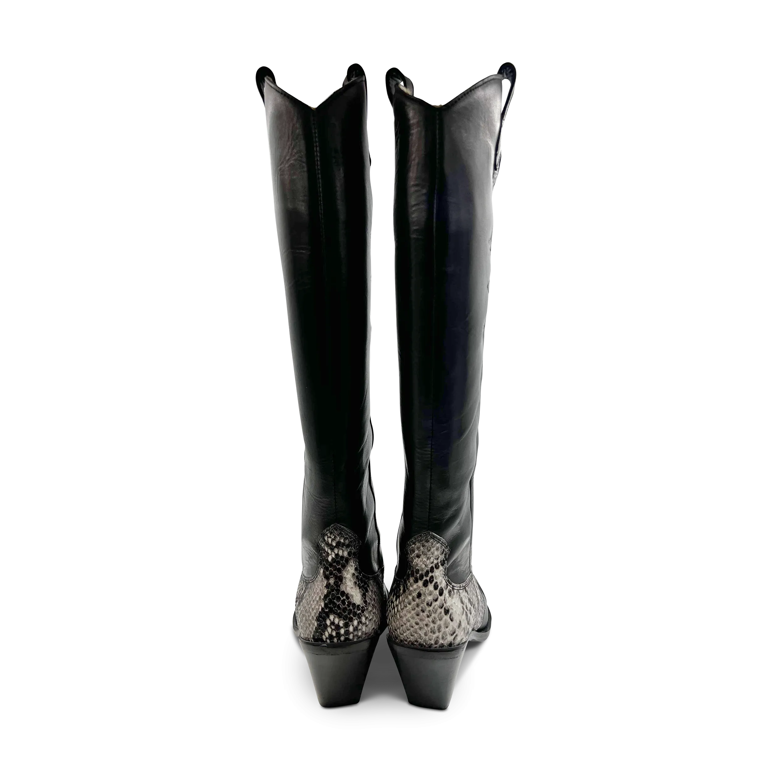 Cowboy Boot in Black with Black & White