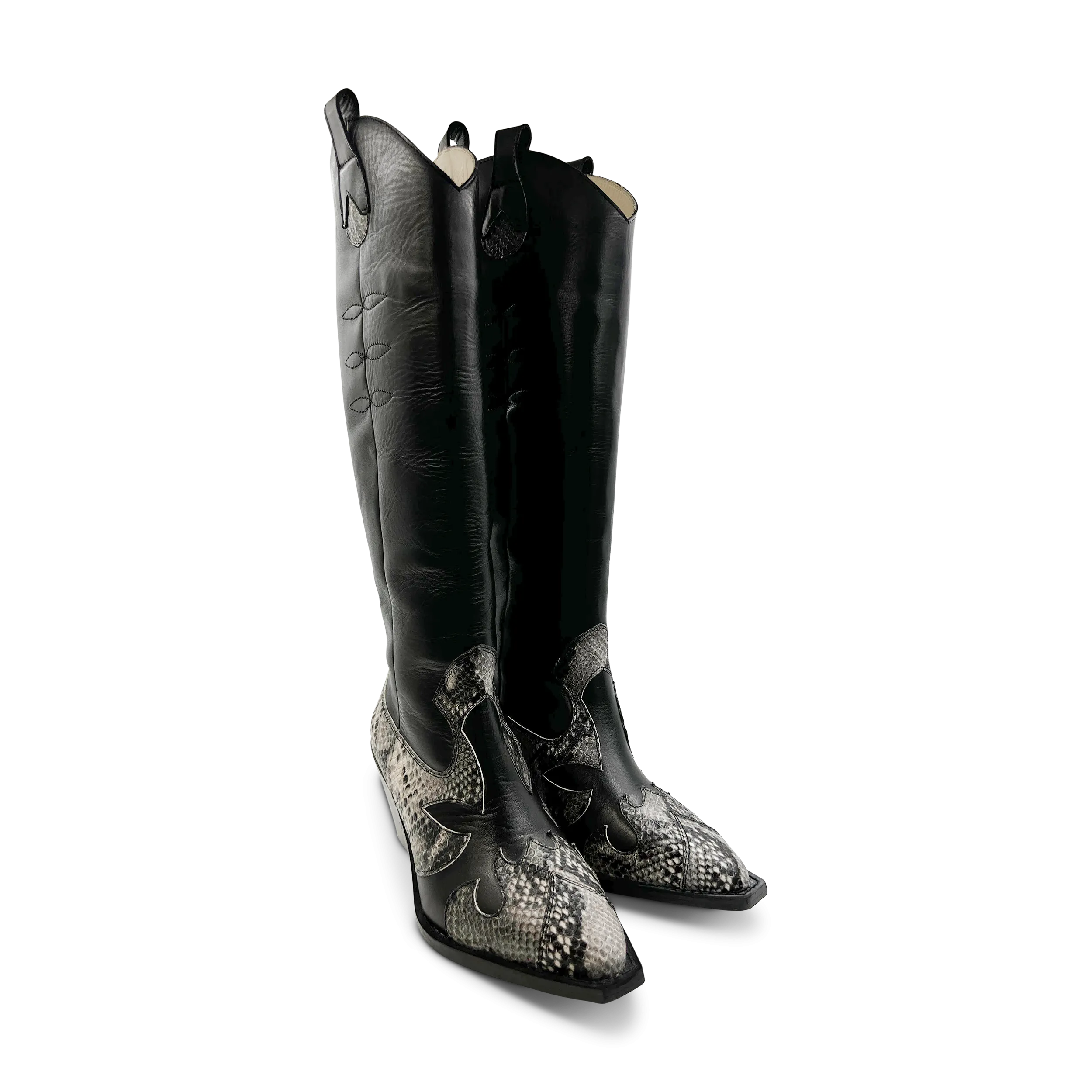 Cowboy Boot in Black with Black & White