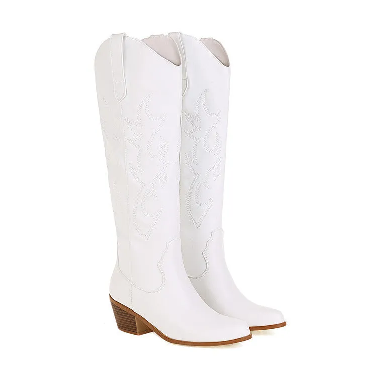 elveswallet Embroidered Western Cowboy Knee-High Boots