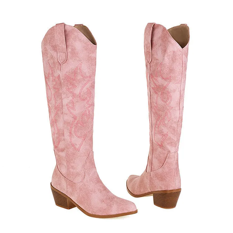 elveswallet Embroidered Western Cowboy Knee-High Boots