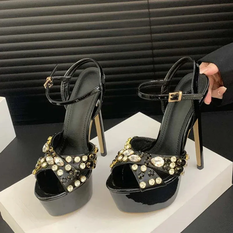 Faux stones Pink Blue Extreme High Heel sandals