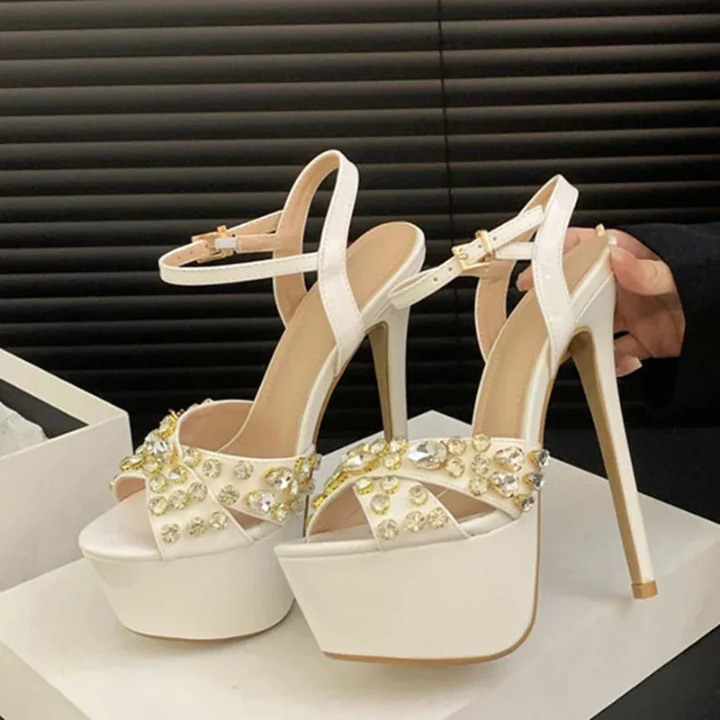 Faux stones Pink Blue Extreme High Heel sandals