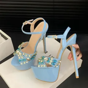 Faux stones Pink Blue Extreme High Heel sandals