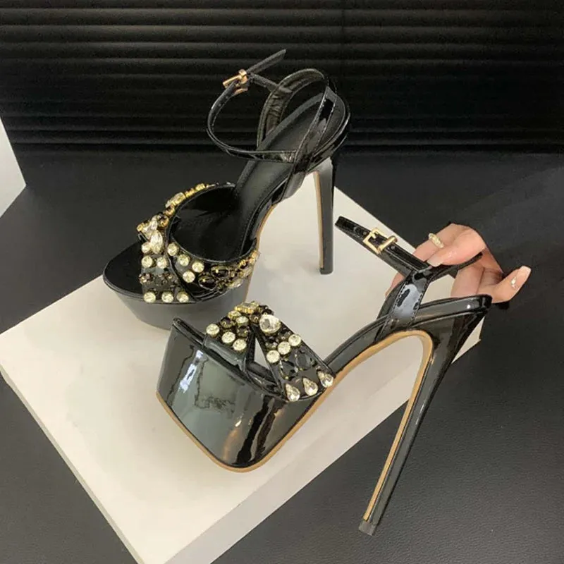 Faux stones Pink Blue Extreme High Heel sandals