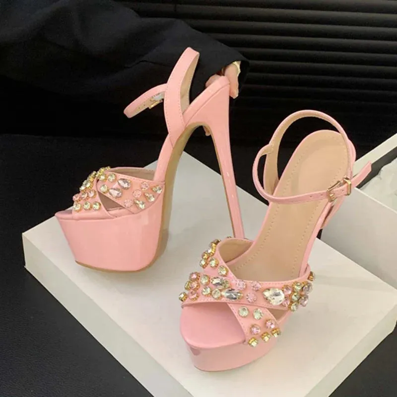 Faux stones Pink Blue Extreme High Heel sandals