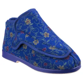 GBS Rhona Ladies Extra Wide Fit Slippers Comfortable Touch-Fastening House Shoes with Soft Fleece Lining, Adjustable Fit, and Non-Slip Sole