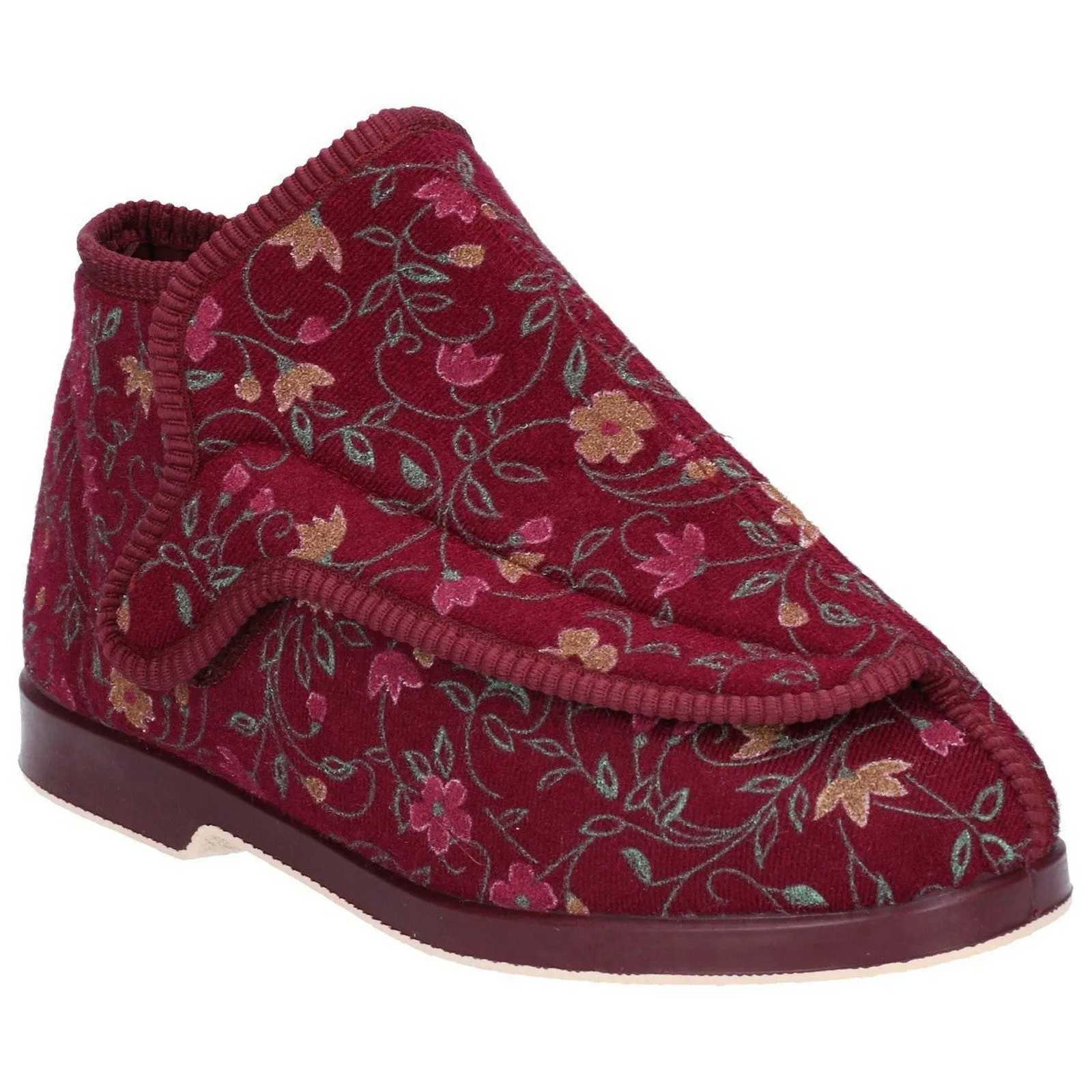GBS Rhona Ladies Extra Wide Fit Slippers Comfortable Touch-Fastening House Shoes with Soft Fleece Lining, Adjustable Fit, and Non-Slip Sole