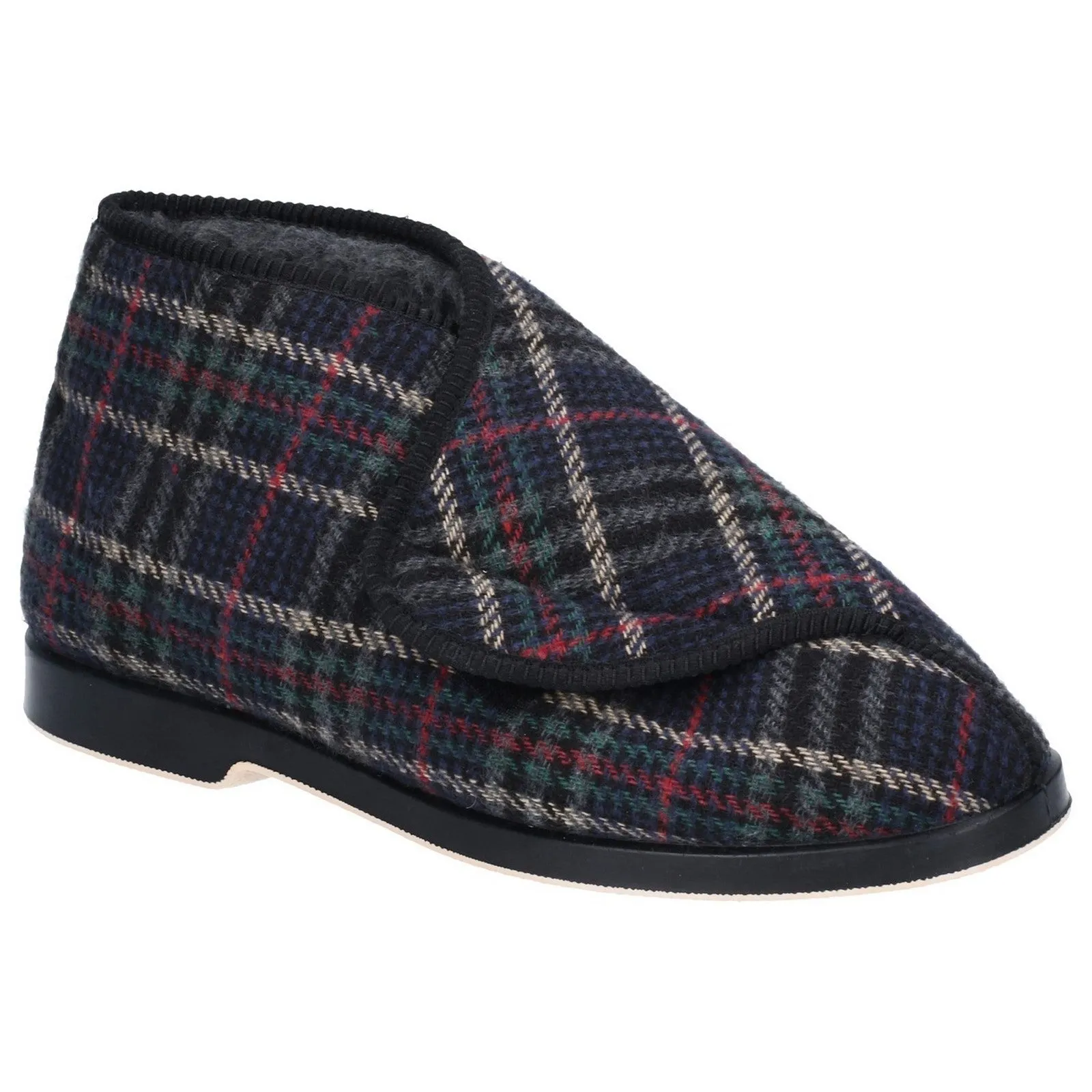 GBS William Men's Great British Touch Fastening Bootee Warm Fleece Lined Ankle Slippers with Easy Velcro Strap, Non-Slip Sole, and Cushioned