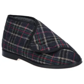 GBS William Men's Great British Touch Fastening Bootee Warm Fleece Lined Ankle Slippers with Easy Velcro Strap, Non-Slip Sole, and Cushioned