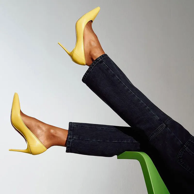 Glamorous Yellow Leather Sporty Pumps