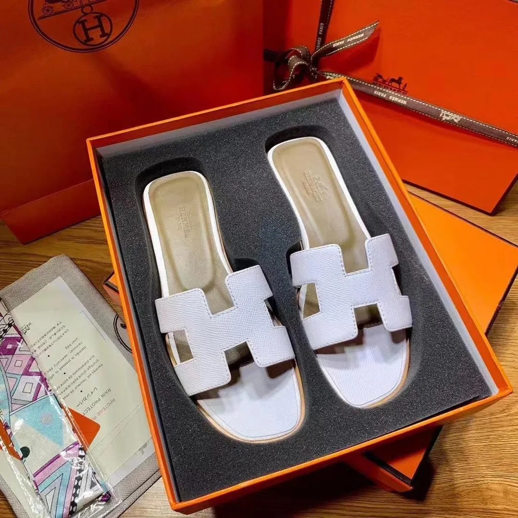 H Oran Leather Flat Slippers For Ladies