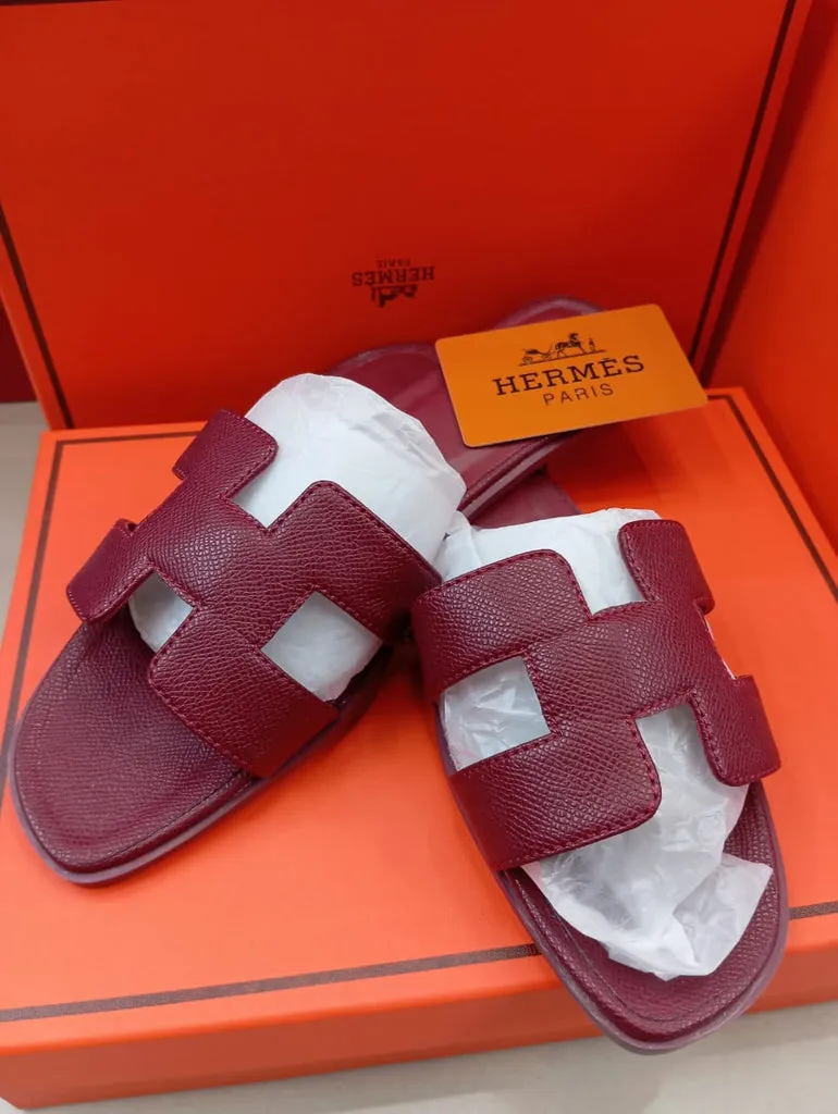 H Oran Leather Flat Slippers For Ladies