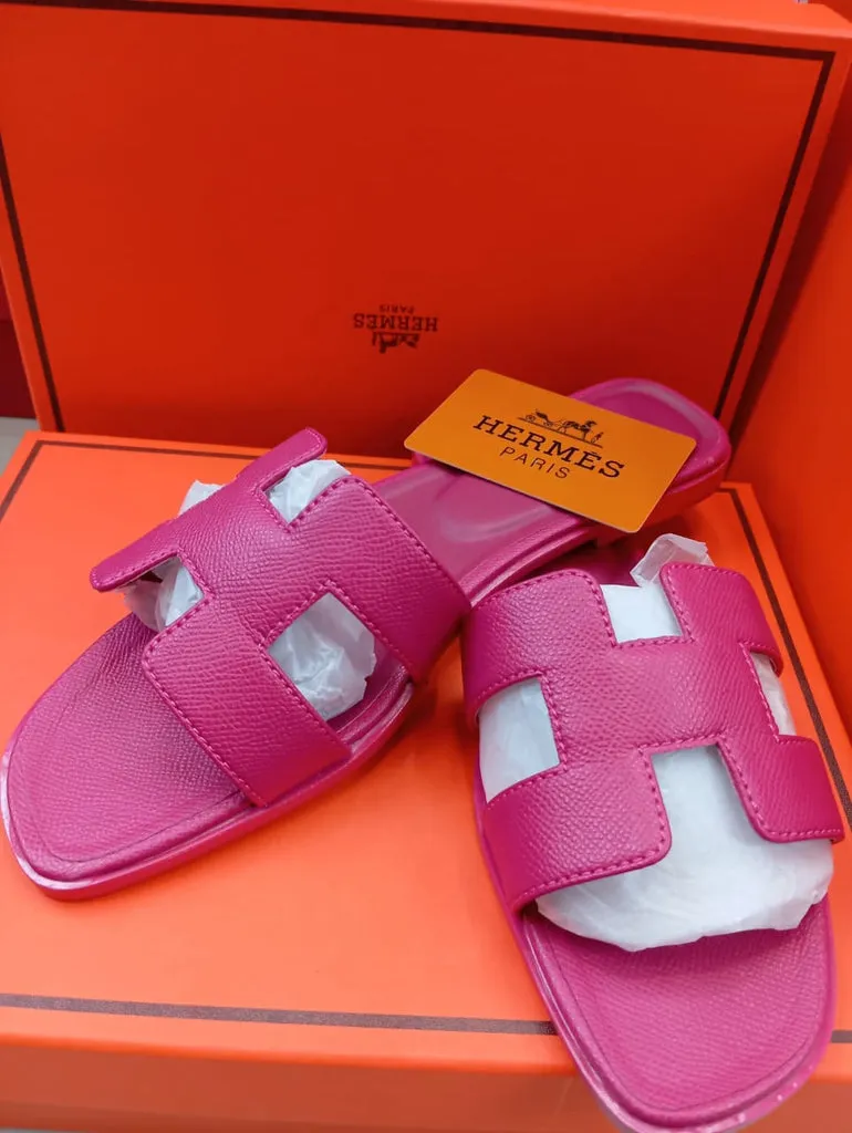 H Oran Leather Flat Slippers For Ladies