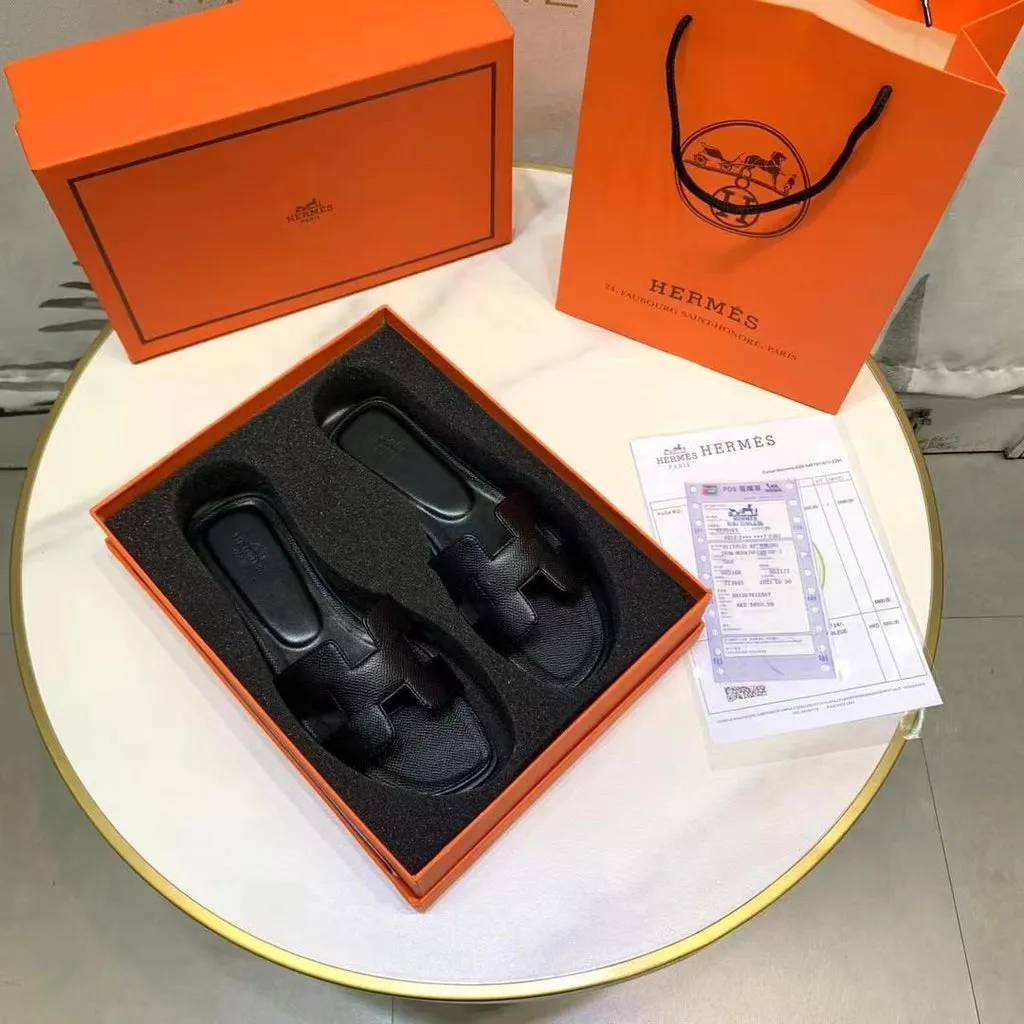 H Oran Leather Flat Slippers For Ladies