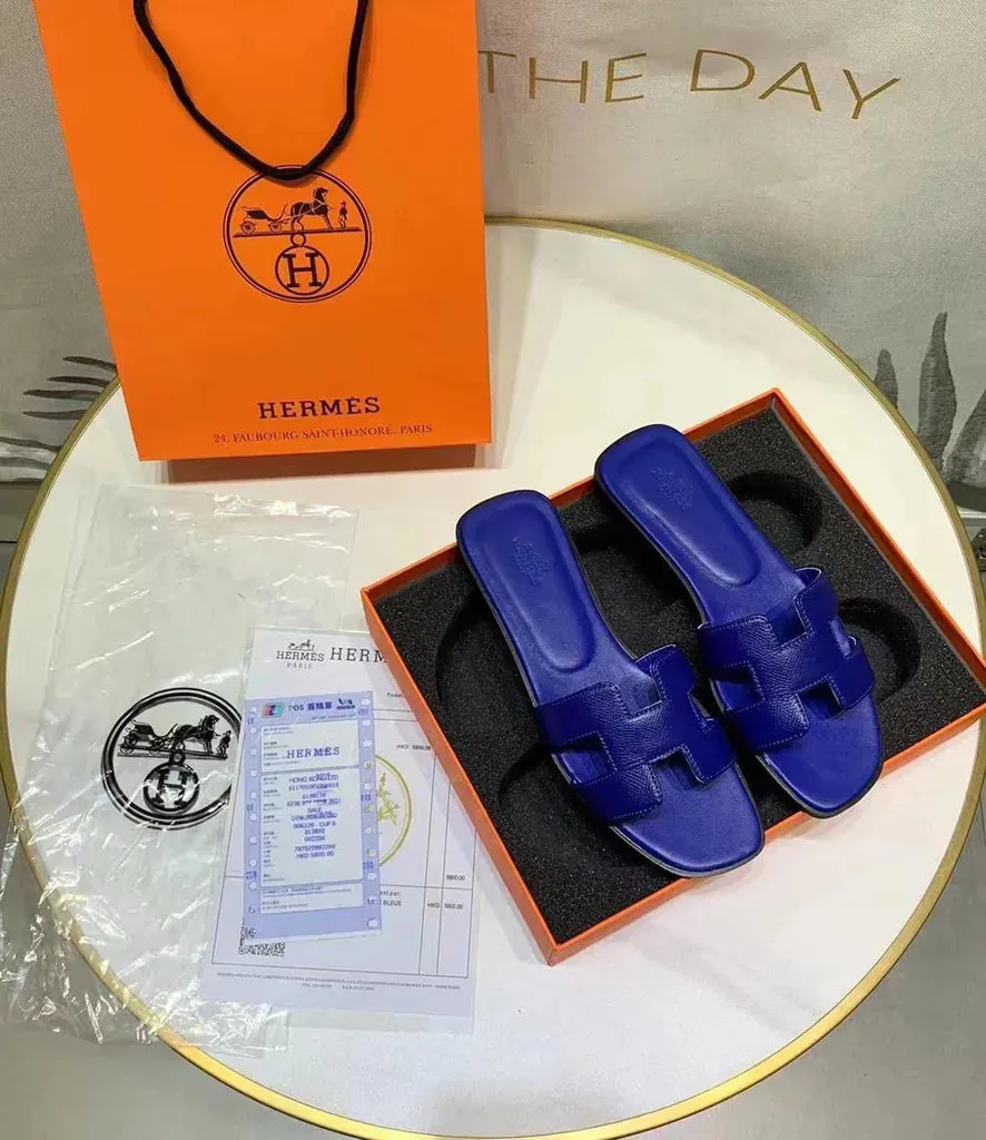 H Oran Leather Flat Slippers For Ladies