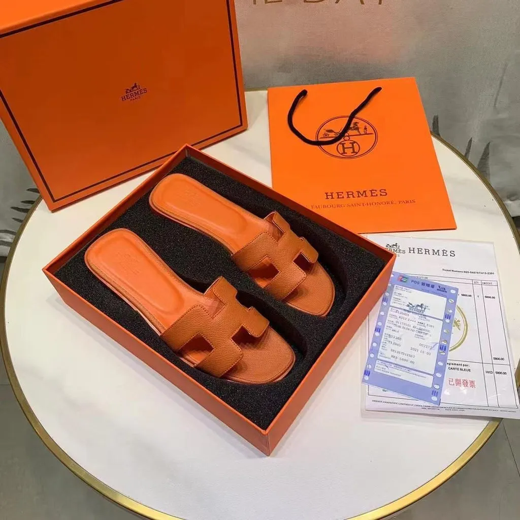 H Oran Leather Flat Slippers For Ladies