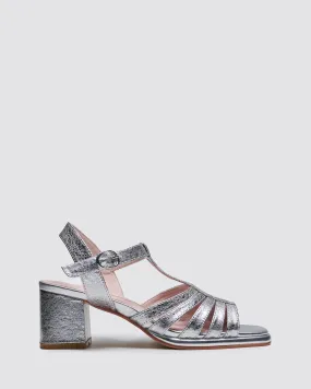 IRIS BLOCK HEELS SILVER CRACKLE LEATHER