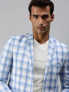 Men's Checked White Single Breasted Blazer