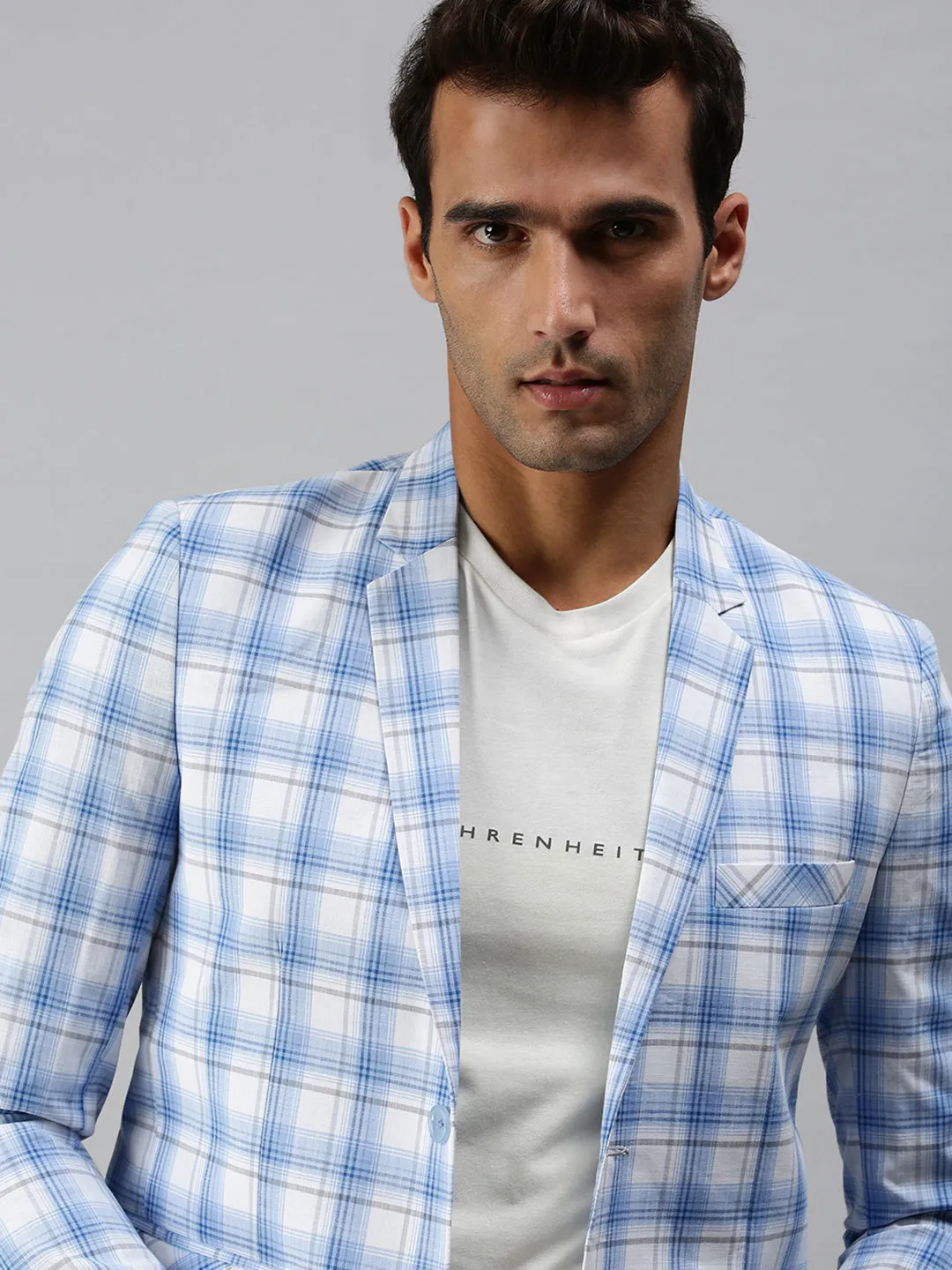 Men's Checked White Single Breasted Blazer