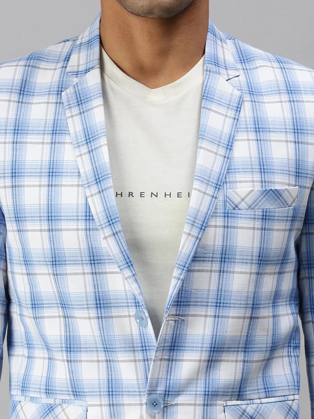 Men's Checked White Single Breasted Blazer