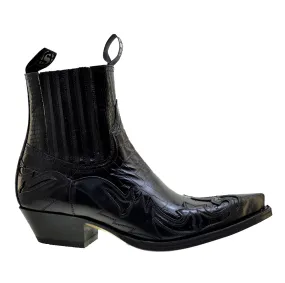 Men's Cowboy Boots Sendra 4660CR Black Print Crocodile Leather Cuban Heel
