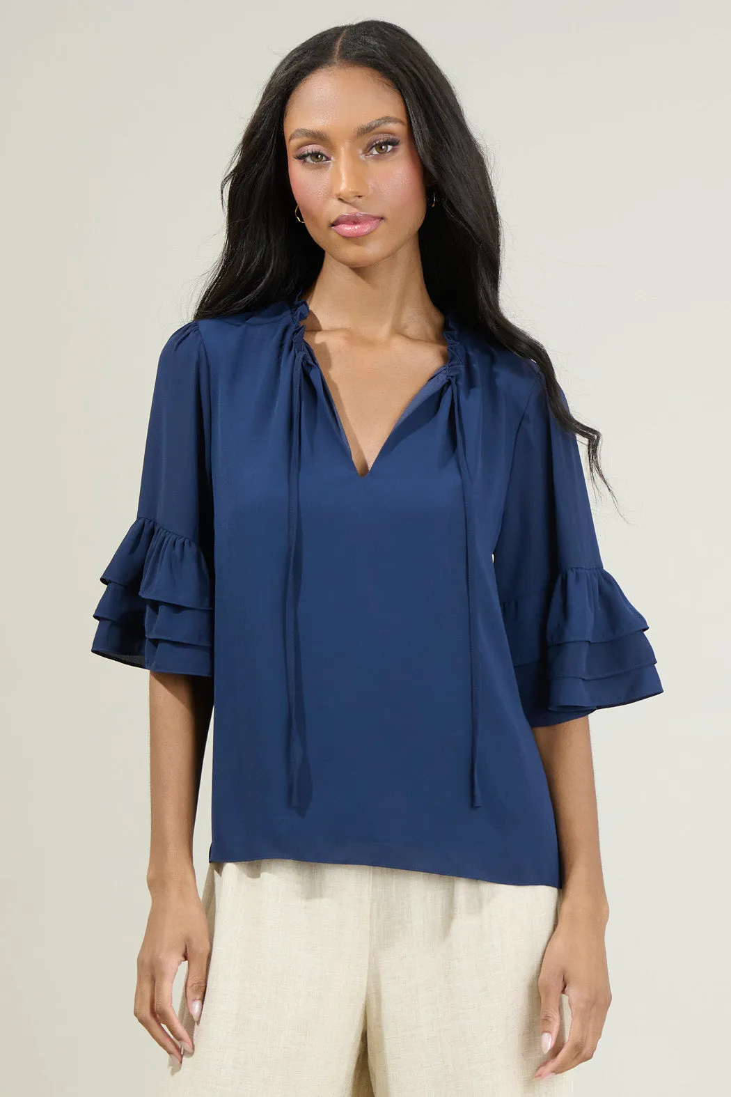 Mindy Breakroom Ruffled Bell Sleeve Blouse