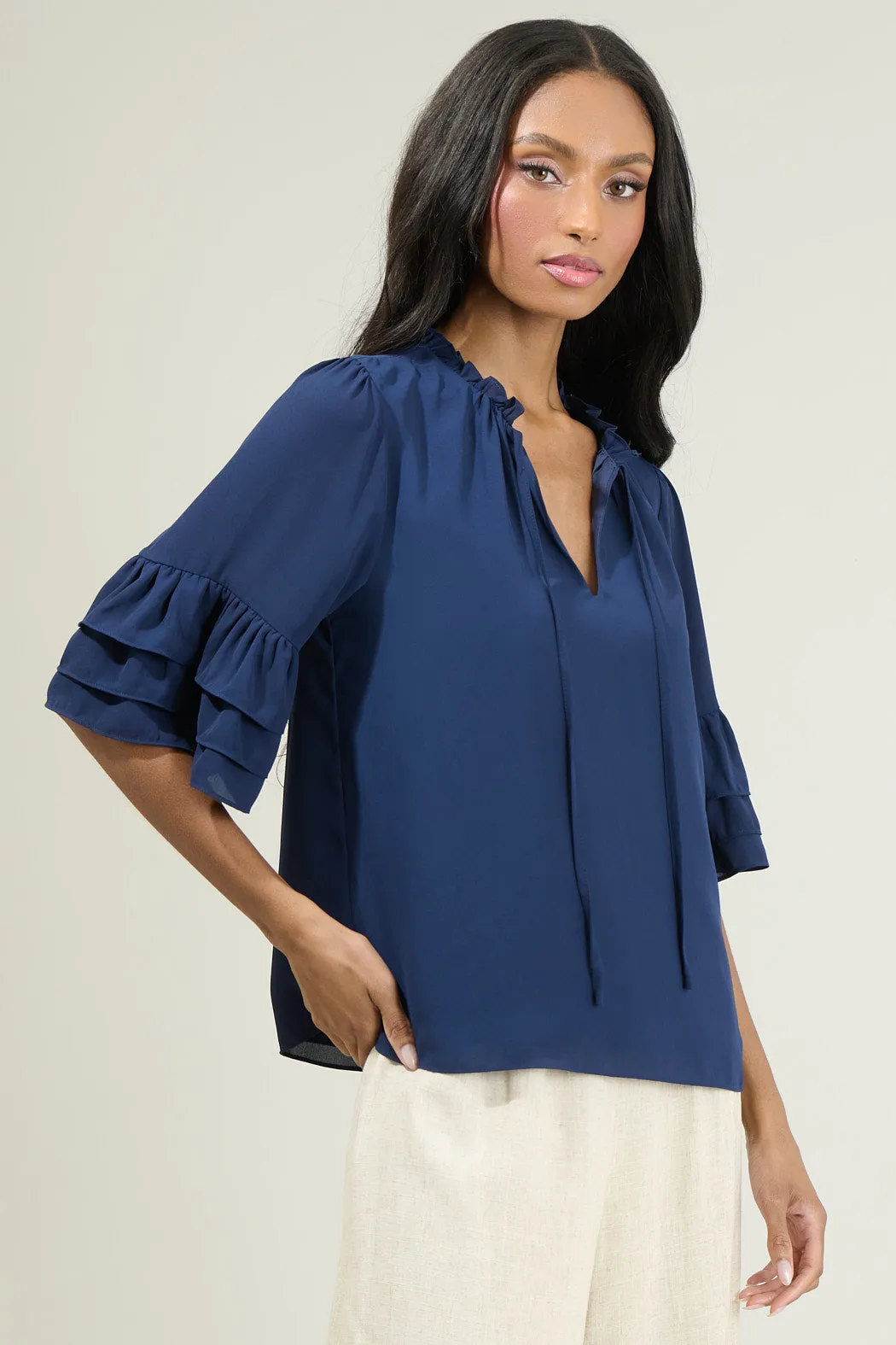 Mindy Breakroom Ruffled Bell Sleeve Blouse