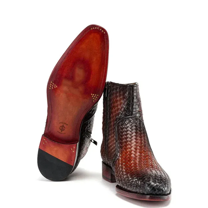 Premium Custom Handmade Woven Leather Zipper Boots