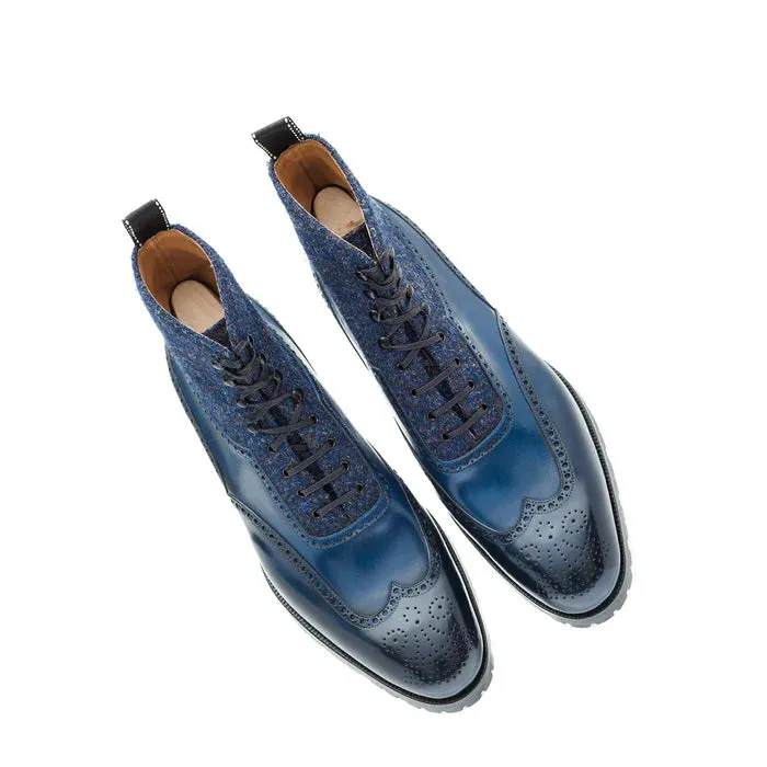 Premium Leather Wingtip High Ankle Boots