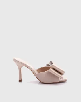 Sabri Rhinestone Bow Satin Slippers In Pink