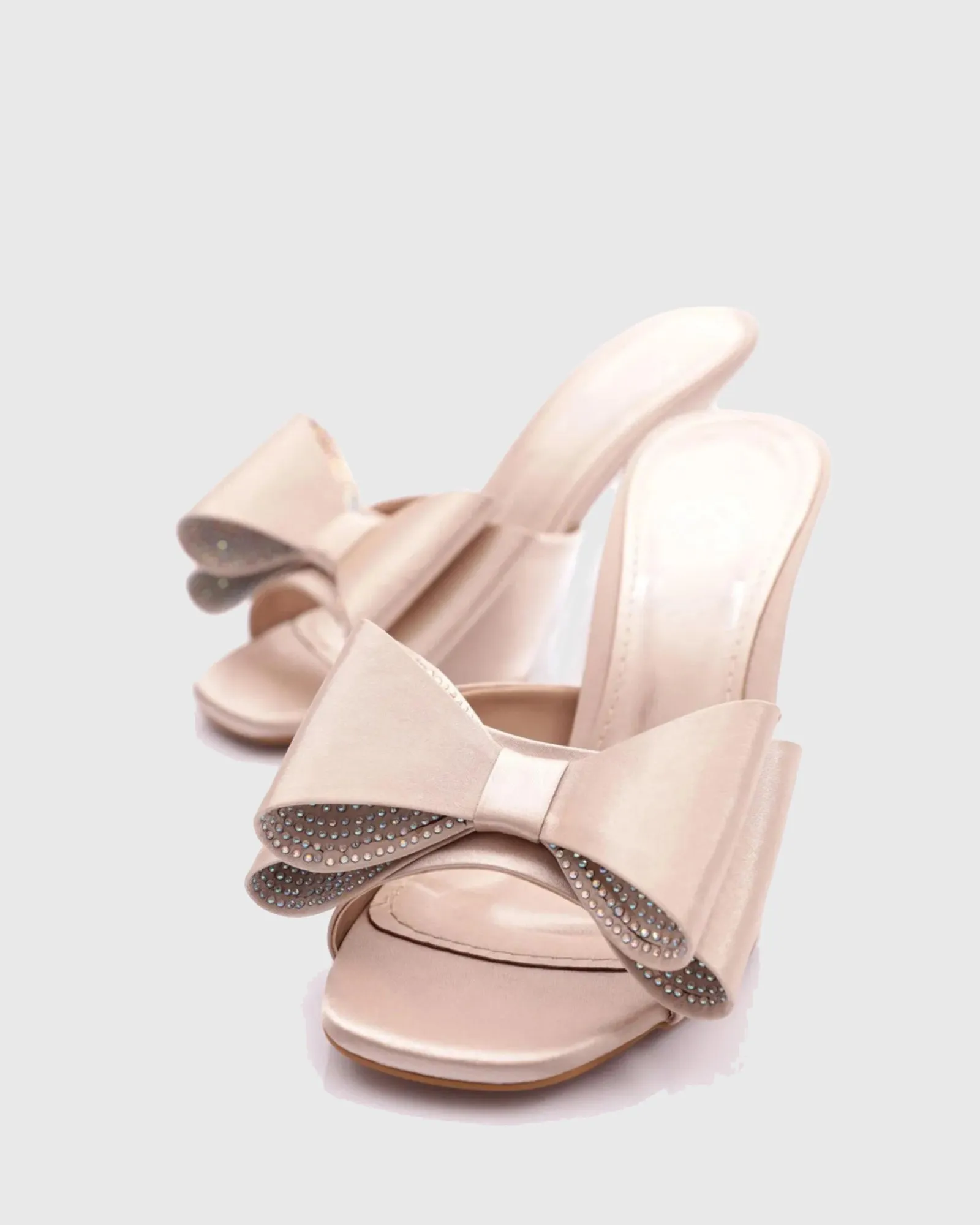 Sabri Rhinestone Bow Satin Slippers In Pink