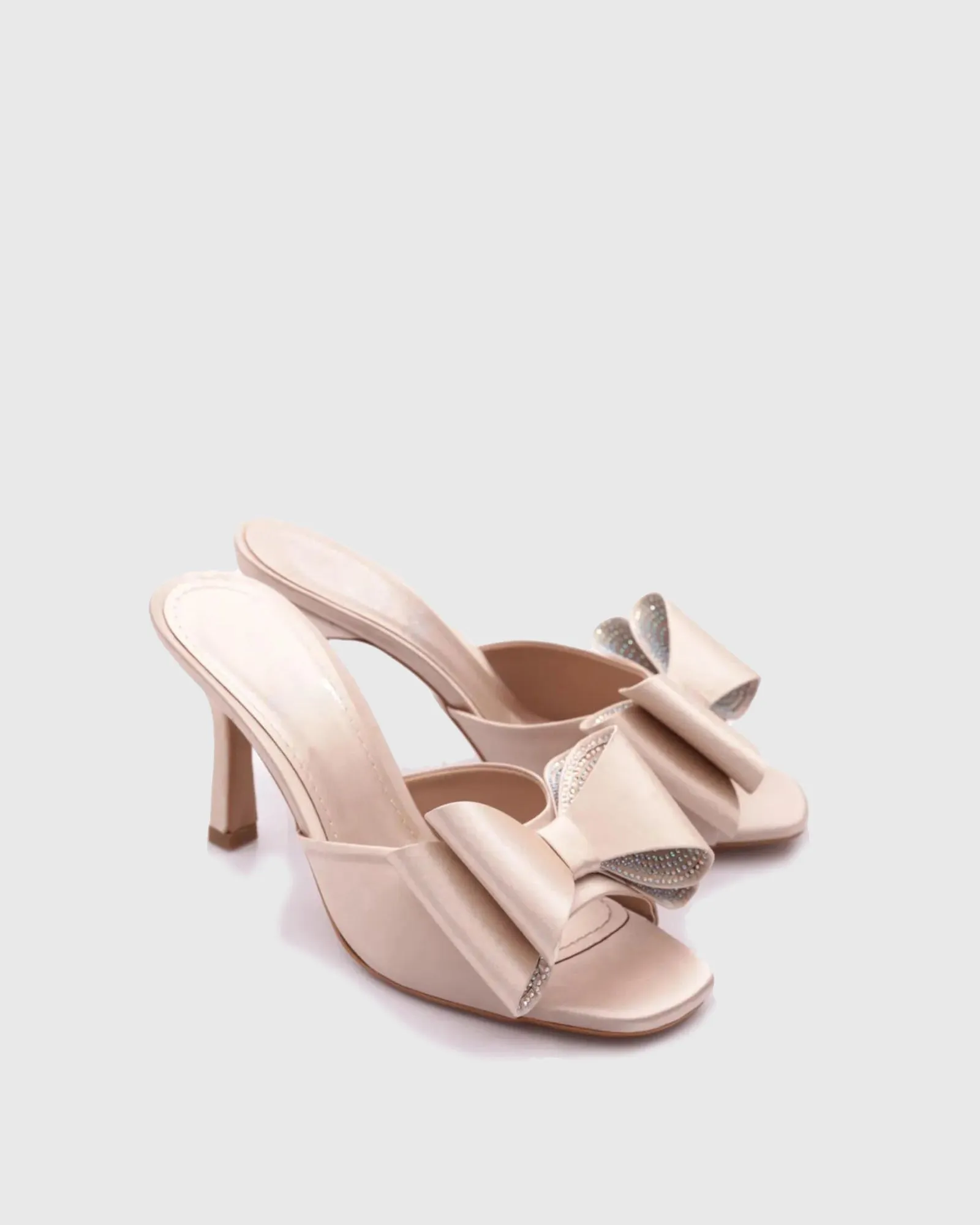 Sabri Rhinestone Bow Satin Slippers In Pink