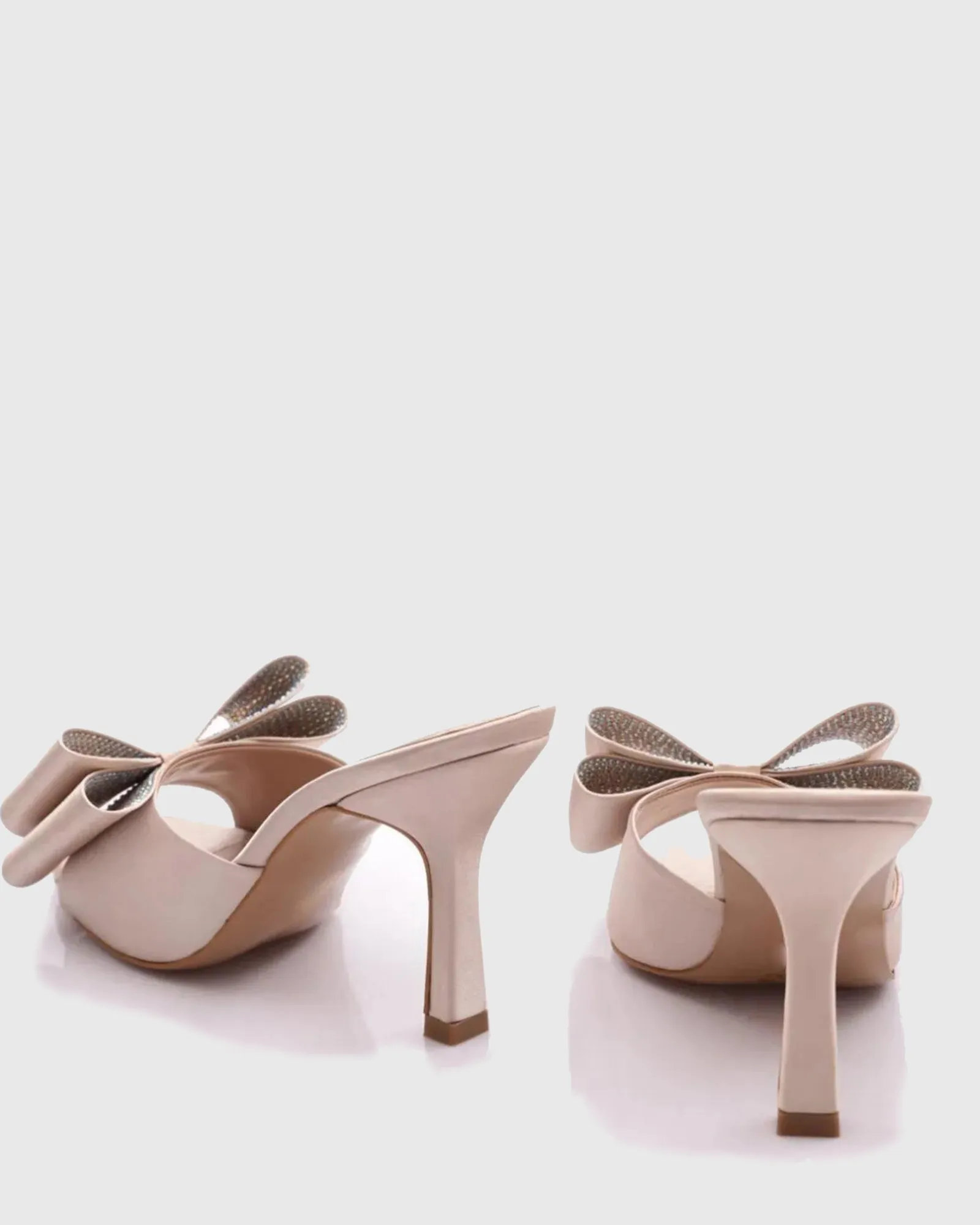 Sabri Rhinestone Bow Satin Slippers In Pink