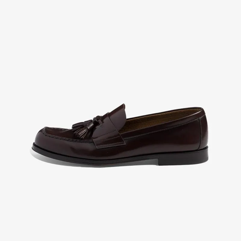Tassel Polished Leather Loafers Calfskin Shoes Wine