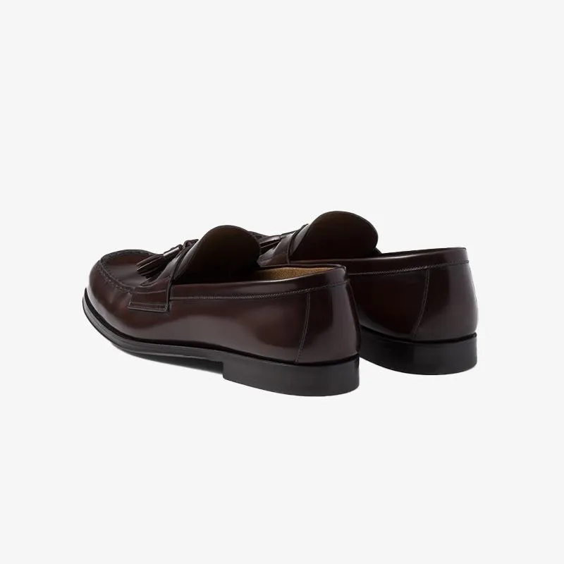 Tassel Polished Leather Loafers Calfskin Shoes Wine
