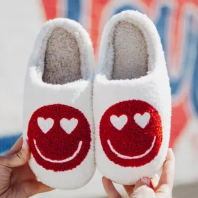 The Happy Love Slippers: Happy Face With Heart Eyes Sherpa Heart Slippers