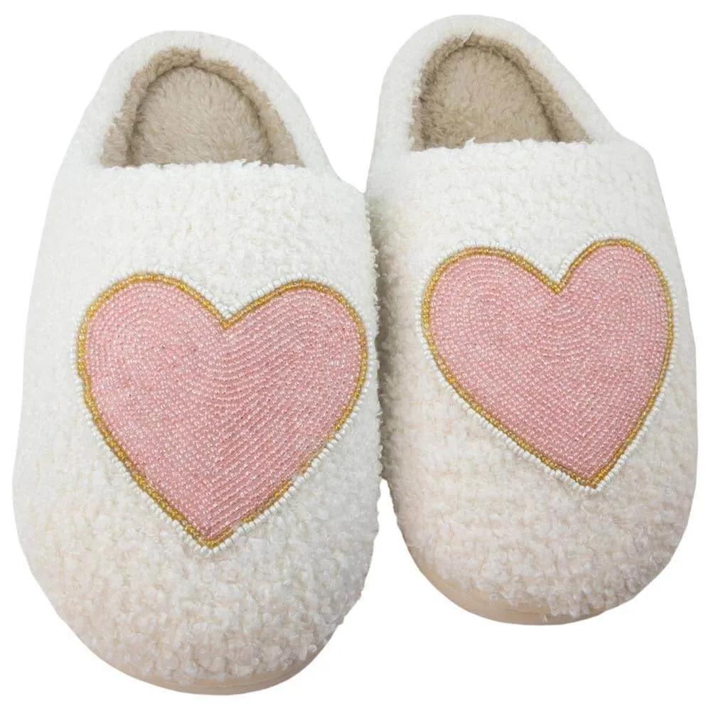 The Love For Everything Sequins & Pink Slippers: Pink Sequin Sherpa Heart Slippers