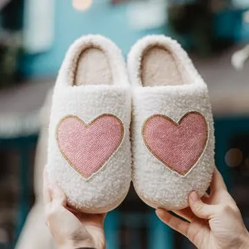 The Love For Everything Sequins & Pink Slippers: Pink Sequin Sherpa Heart Slippers